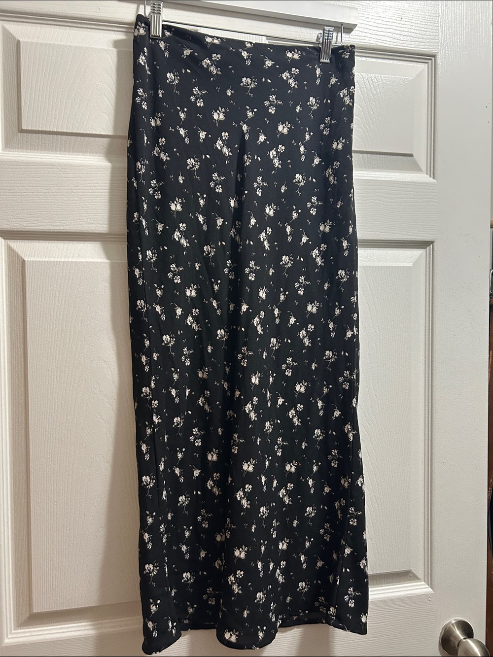 Hollister Black Midi Skirt with White Floral Print